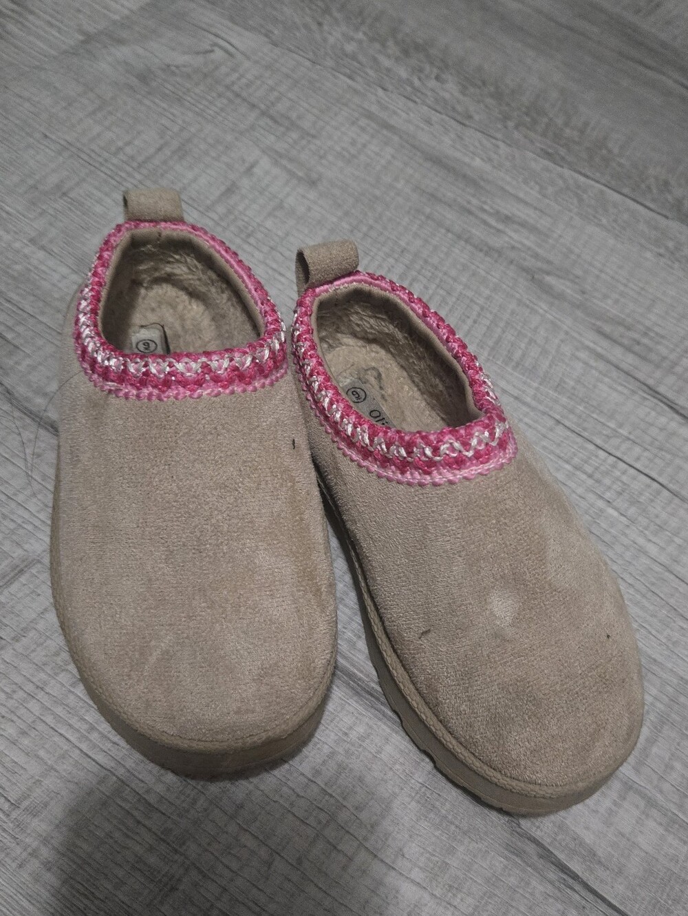 Kids Neutral Slip-On Shoes with Pink Trim